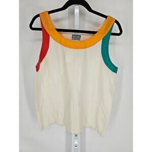 Details Express Womens Sz M 100% Silk Sleeveless Blouse Cream Color Block NEW